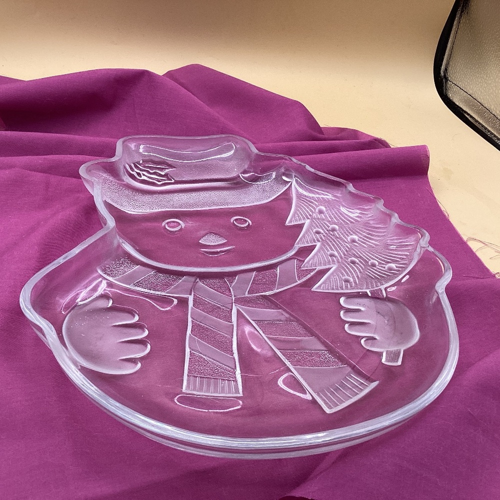 Glass snowman serving platter